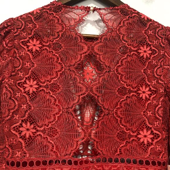 Free People x Saylor Darragh Cutout Pearl Clasps Lace Mini Dress Rose Red Size M - Picture 8 of 14